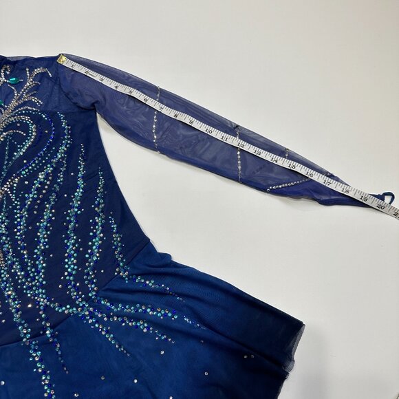 Girls Long Sleeve Figure Ice Skating Dress Rhinestones Mesh Ballet Dance Dresses - Picture 5 of 10